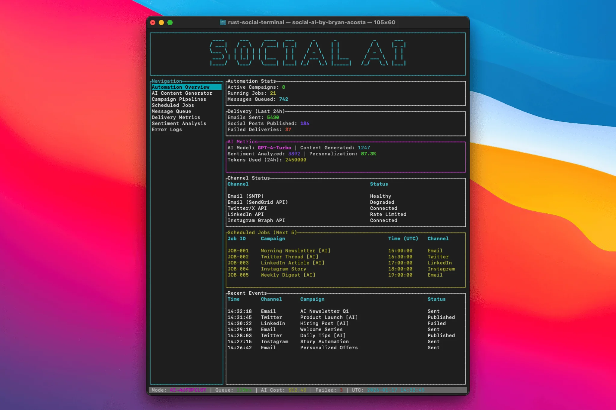 AI Social Media Management Terminal App